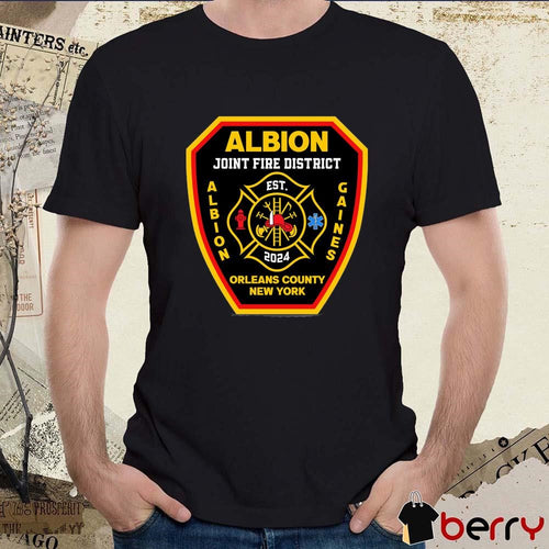 Albion Joint Fire District Albion Gaines Orleans County New York Est 2024 Logo t-shirt