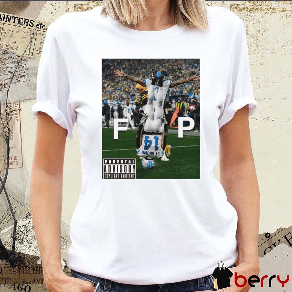 Amon-Ra St. Brown with the headstand celly FP Parental Advisory Explicit Content t-shirt