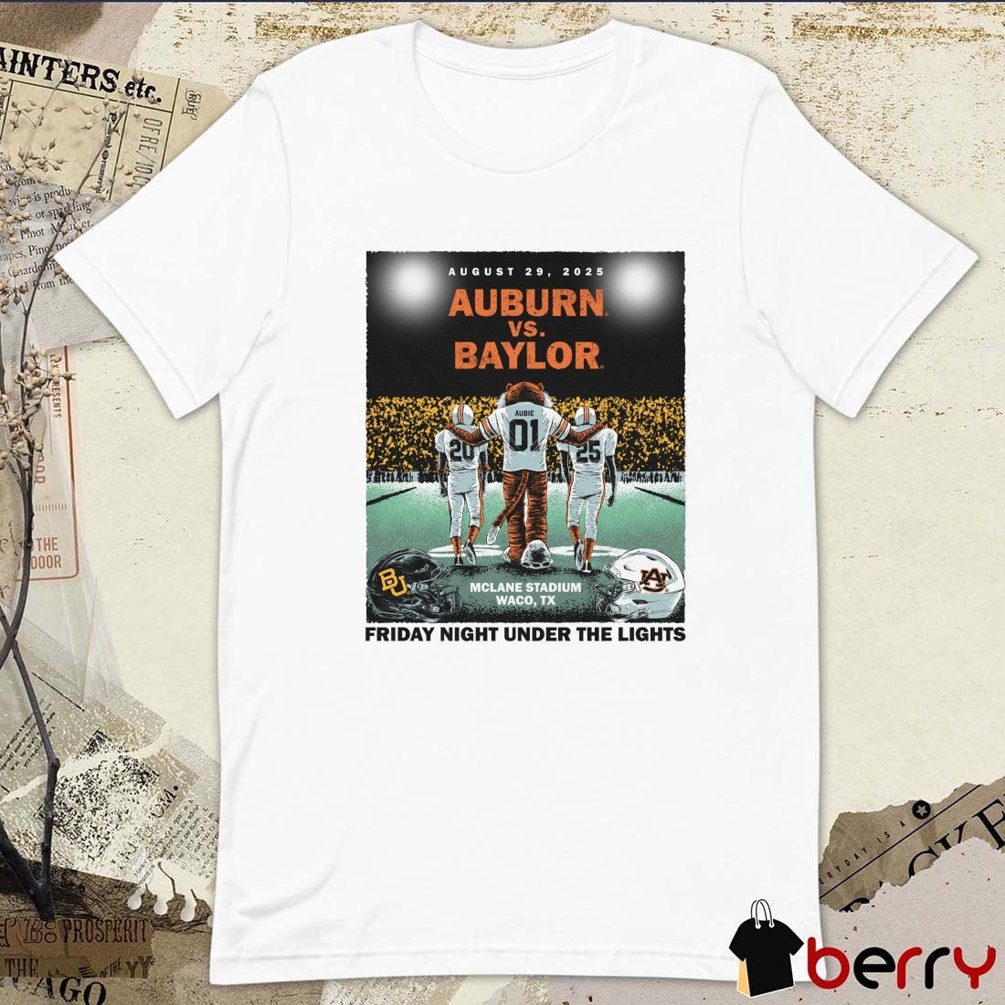 Auburn Tigers vs. Baylor Bears August 29 2025 McLane Stadium Waco TX Friday Night Under The Lights t-shirt