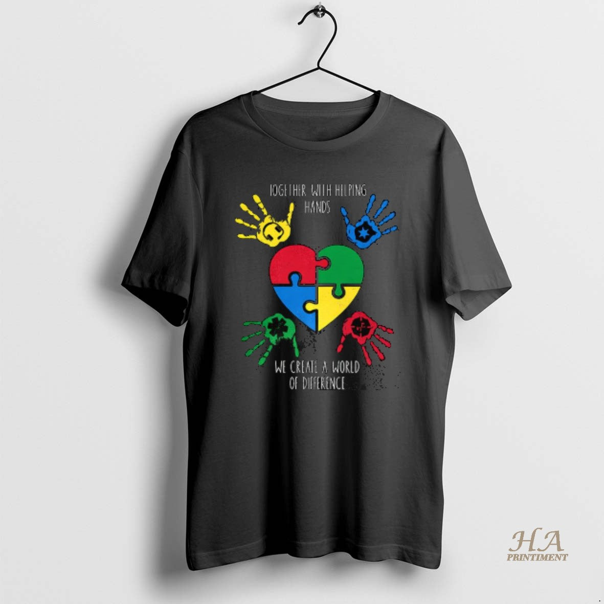 Official Autism Awareness Together With Helping Hands We Create A World Of Difference T-Shirts, Hoodie, Sweatshirt