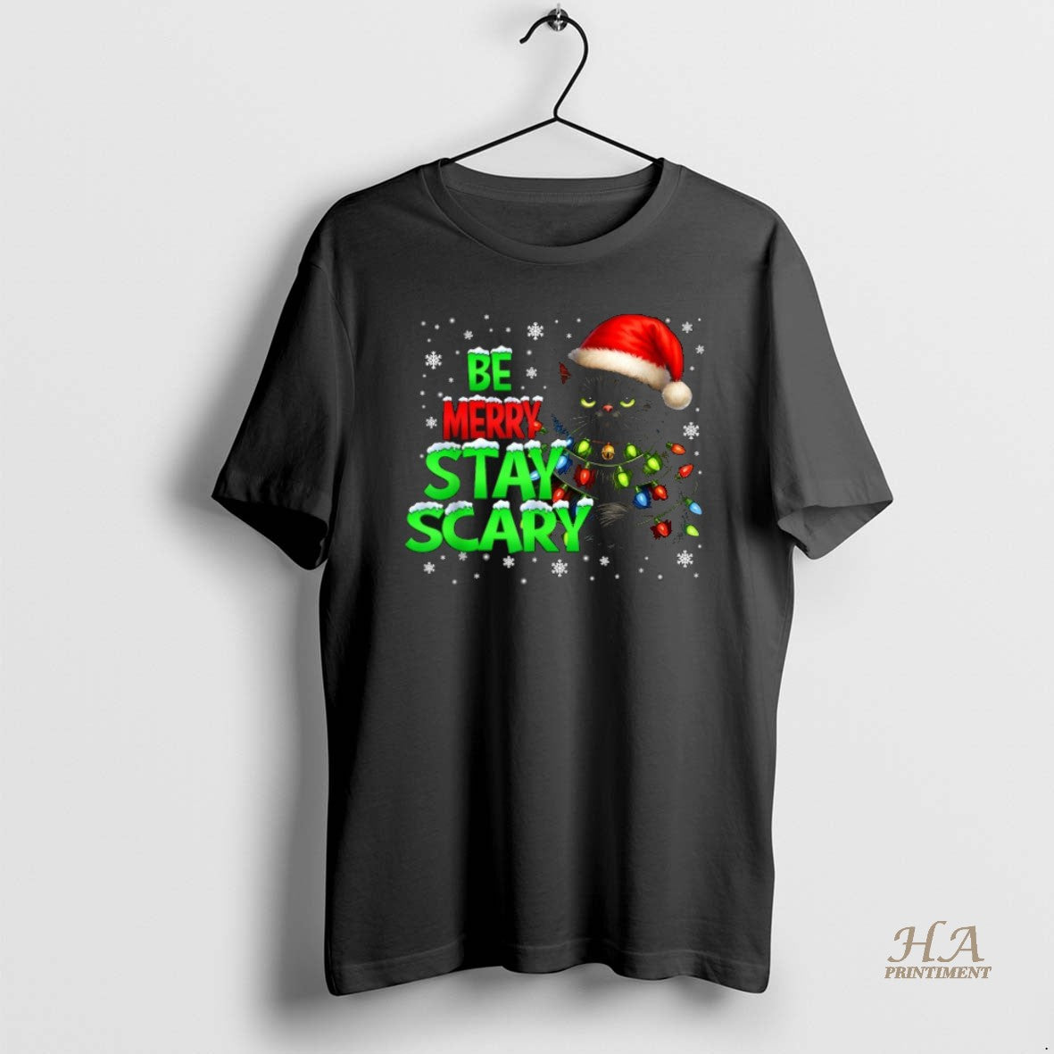Official Be Merry Stay Scary Black Cat Christmas T-Shirts, Hoodie, Sweatshirt | InkNestWear.com