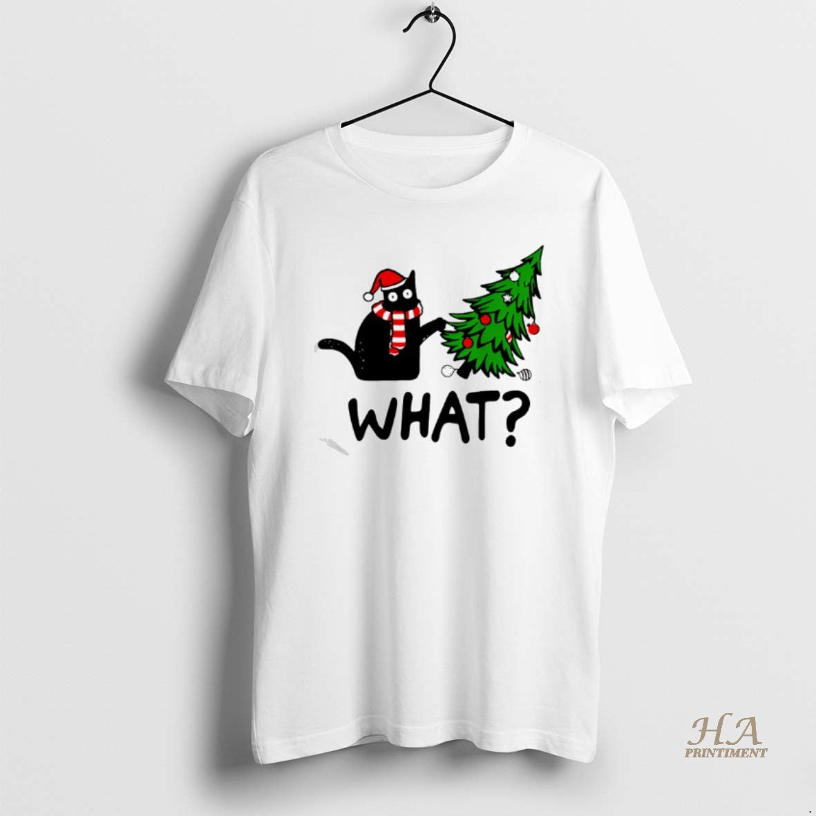 Official Black Cat Gift Pushing Christmas Tree Over Cat What T-Shirts, Hoodie, Sweatshirt | InkNestWear.com