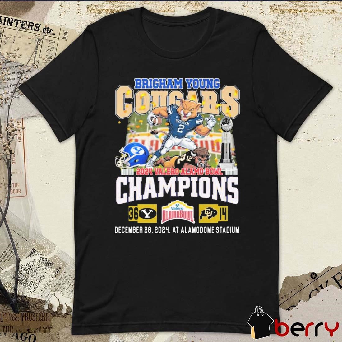 Brigham Young Cougars 2024 Valero Alamo Bowl Champions Vs Colorado Buffaloes 36 – 14 Score Dec 28 2024 Mascot t-shirt