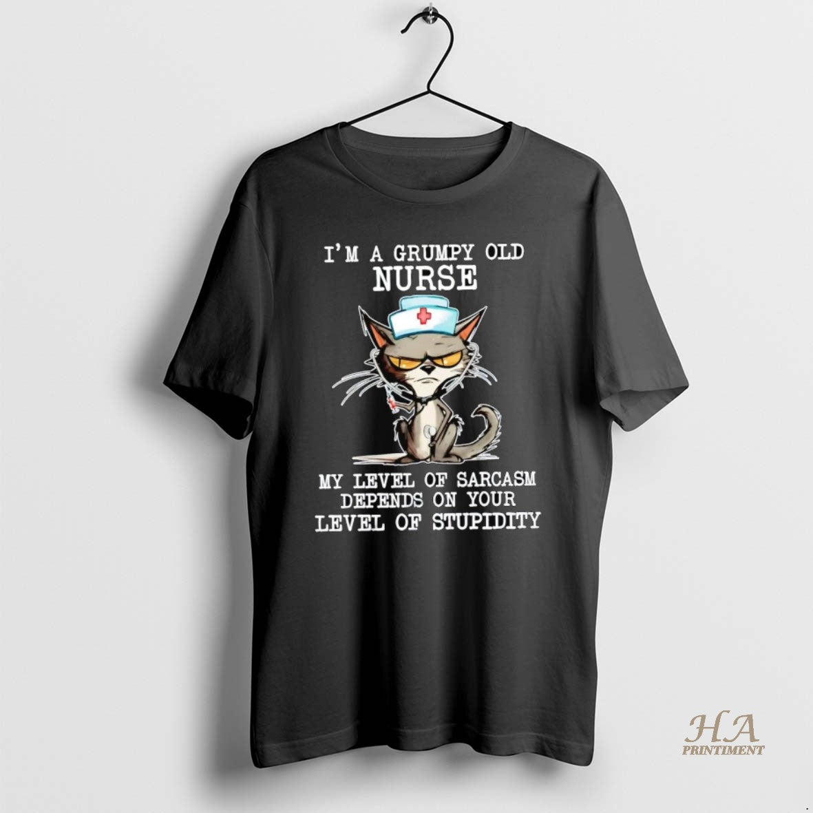 Official Cat Im A Grumpy Old Nurse My Level Of Sarcasm Depends On Your Level T-Shirts, Hoodie, Sweatshirt | InkNestWear.com