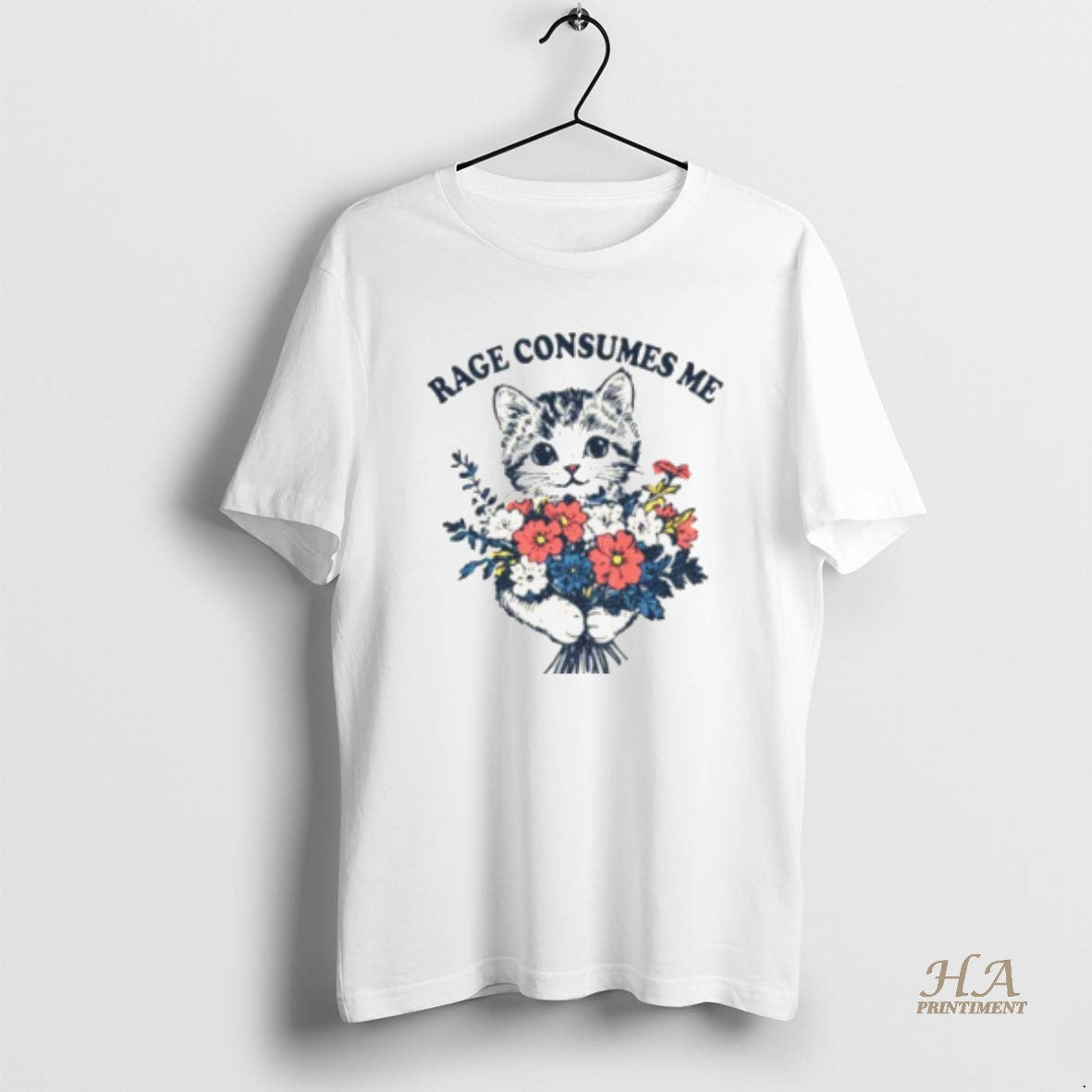 Official Cat Holding Flower Rage Consumes Me Vintage T-Shirts, Hoodie, Sweatshirt | InkNestWear.com