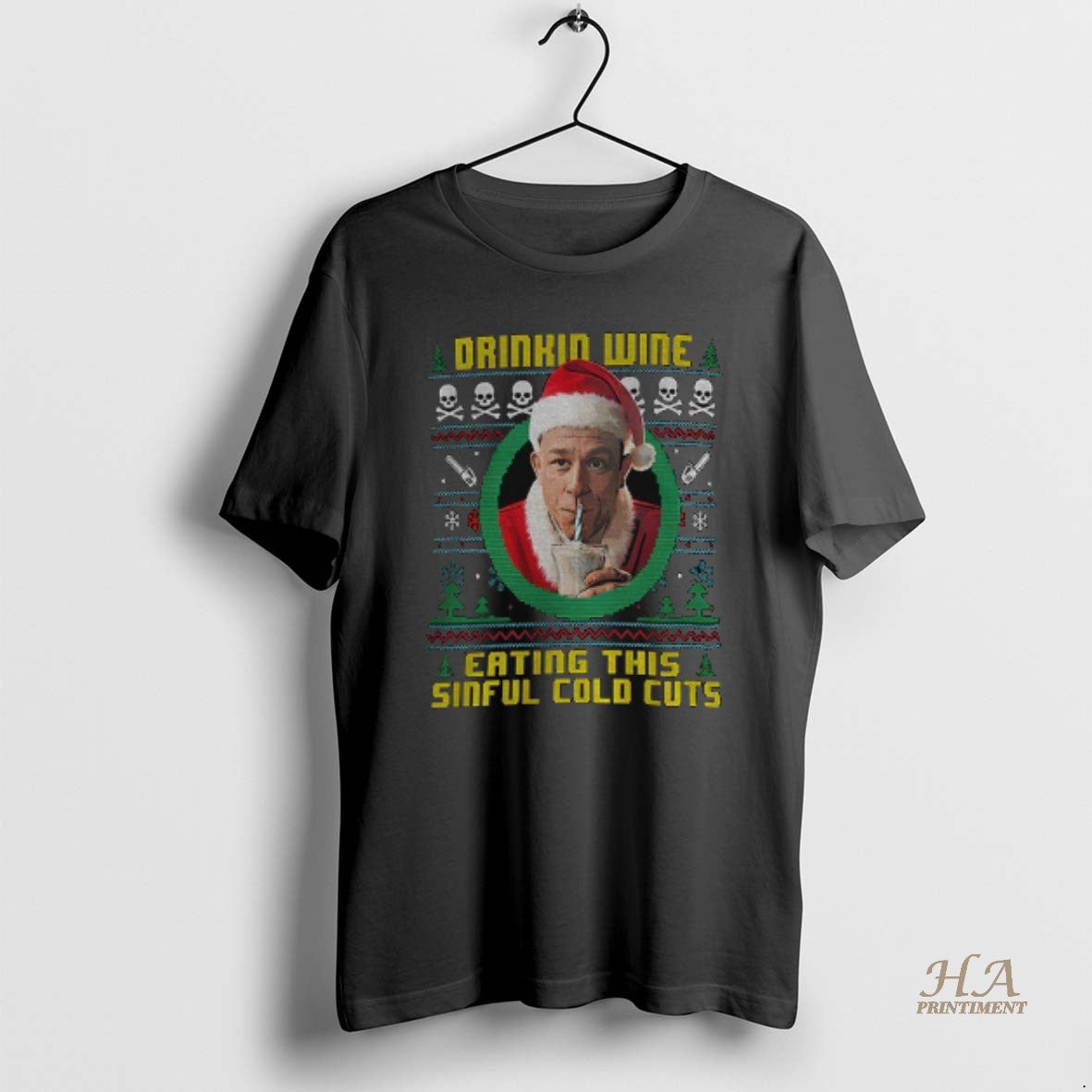 Official Charlie Hunnam Ed Gein Ugly Christmas Drinking Wine Eating These Sinful Cold Cuts T-Shirts, Hoodie, Sweatshirt