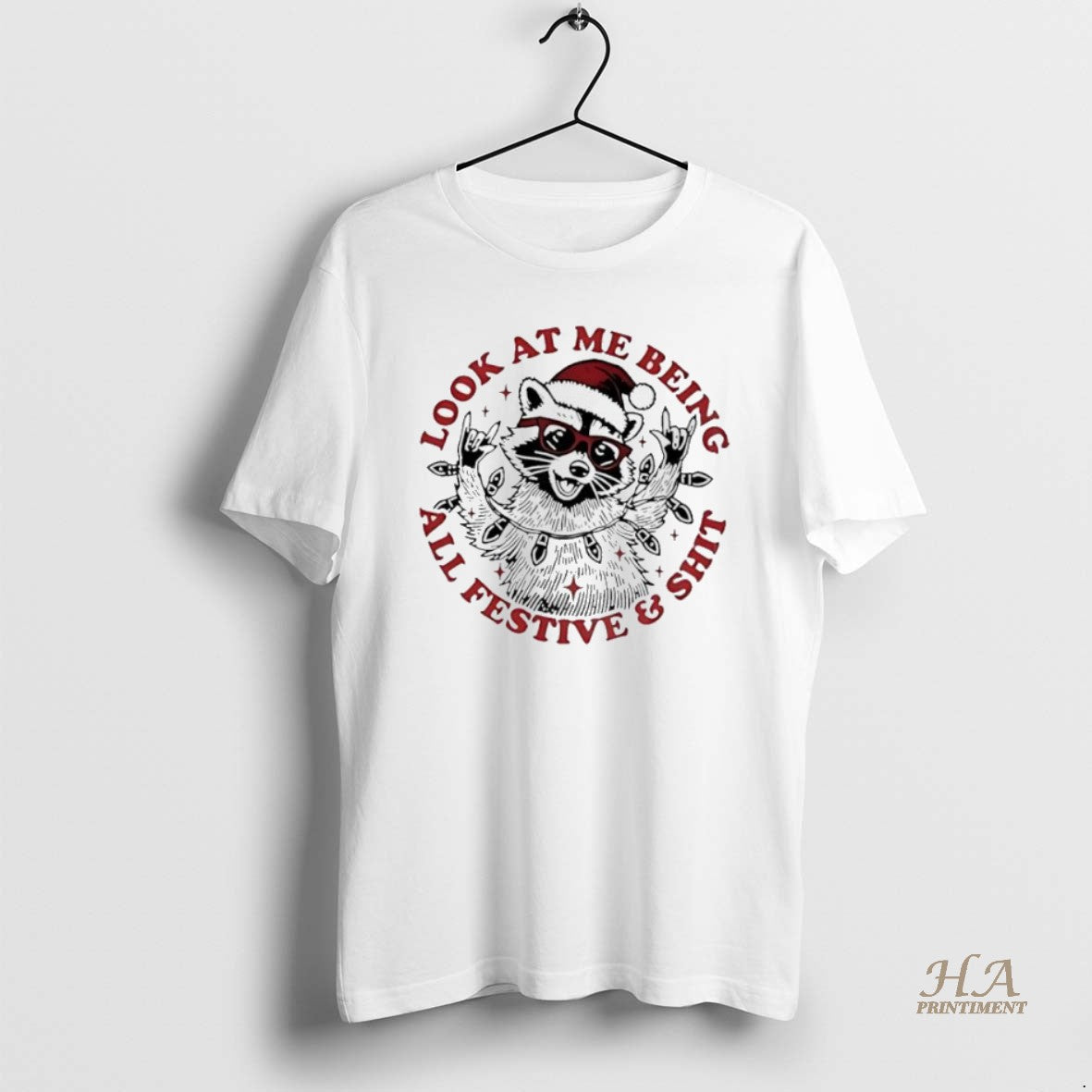 Official Christmas Raccoon Look At Me Being All Festive Shit T-Shirts, Hoodie, Sweatshirt | InkNestWear.com
