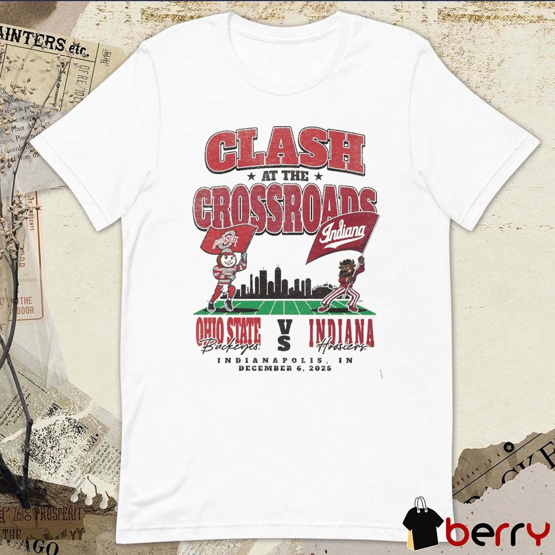 Clash At The Crossroads Ohio State Buckeyes vs Indiana Hoosiers 2025 Mascot Matchup Indianapolis IN December 6 2025 t-shirt