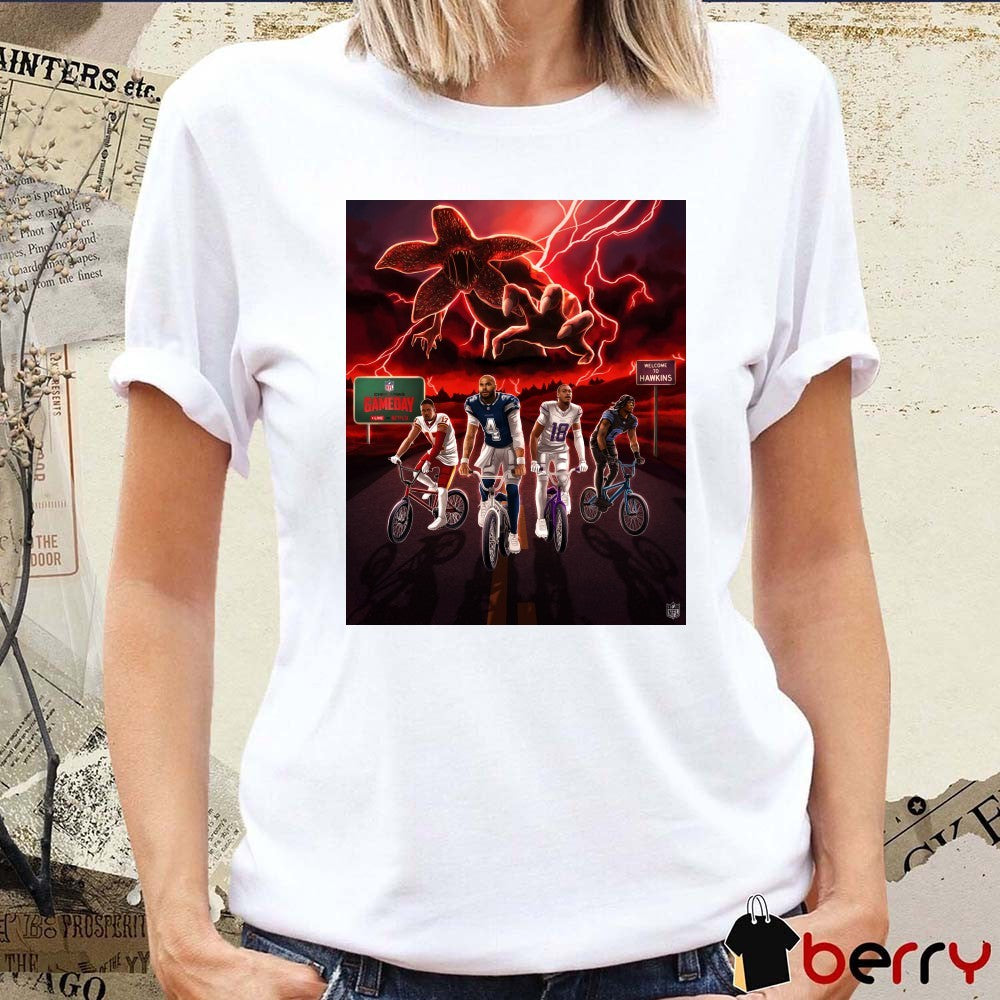 Commanders, Cowboys, Vikings and Lions 2025 NFL Christmas Gameday Welcome To Hawkins Poster t-shirt