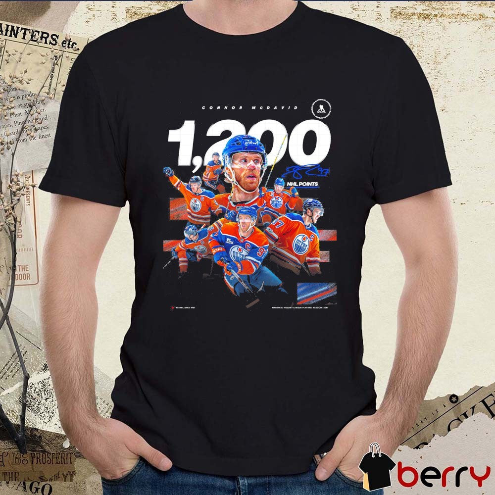 Connor Mcdavid Of The Edmonton Oilers Reaching 1,200 Career NHL Points Signature t-shirt