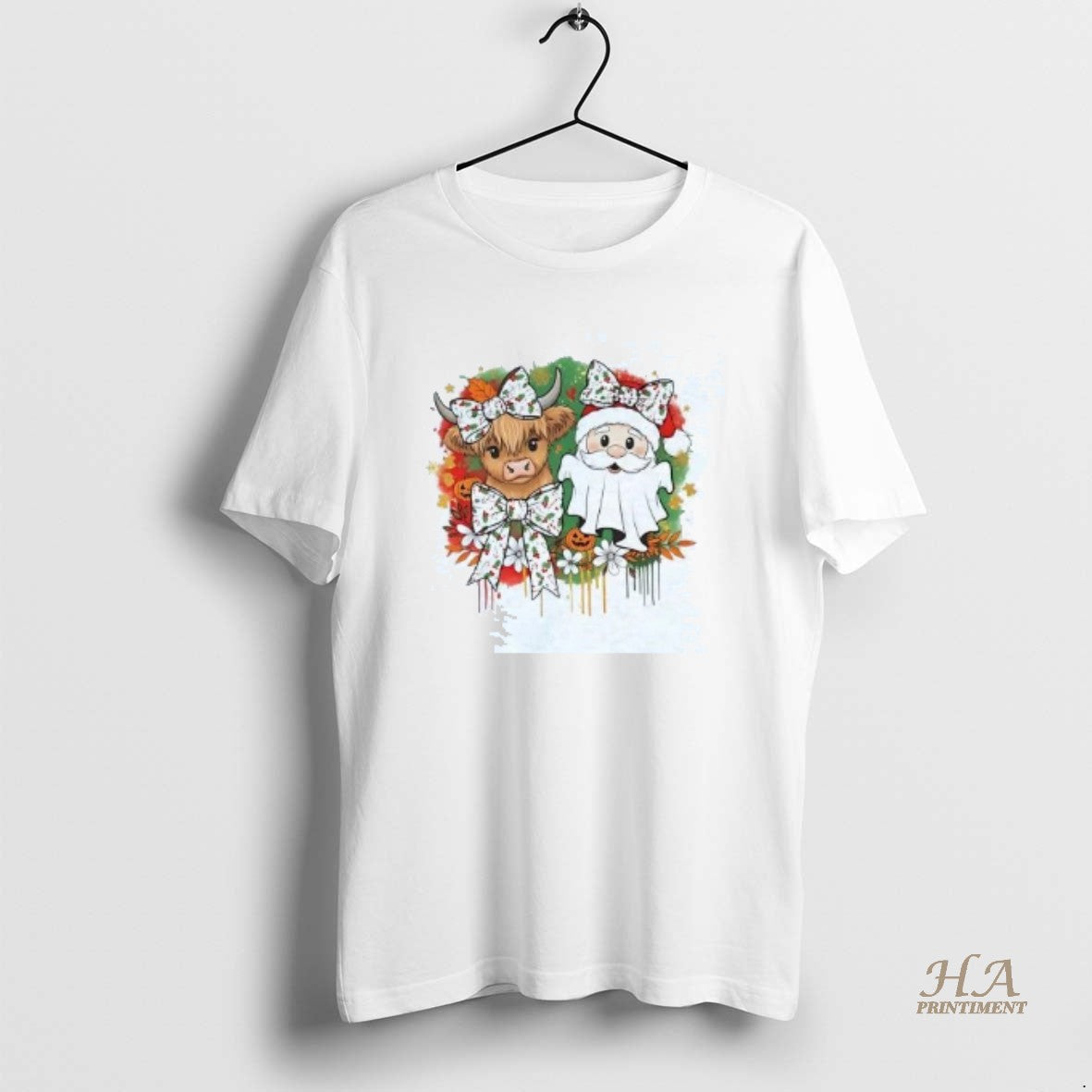 Official Cow And Santa Ghost Christmas Wreath T-Shirts, Hoodie, Sweatshirt | InkNestWear.com