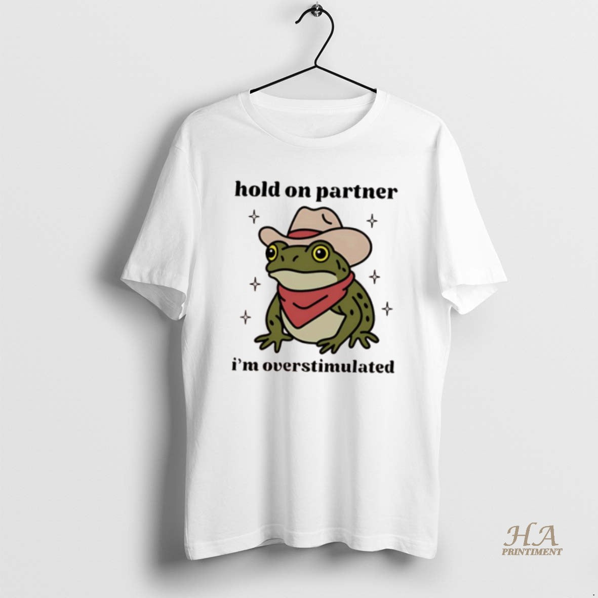 Official Cowboy Frog Hold On Partner Im Overstimulated T-Shirts, Hoodie, Sweatshirt | InkNestWear.com