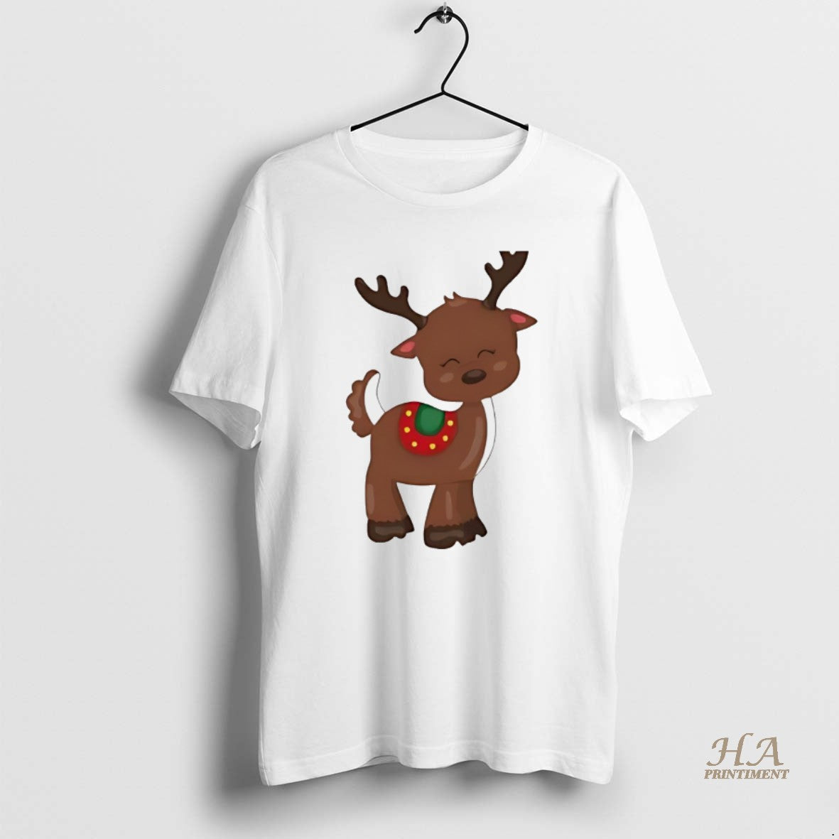 Official Cute Christmas Reindeer Cartoon Illustration White T-Shirts, Hoodie, Sweatshirt | InkNestWear.com
