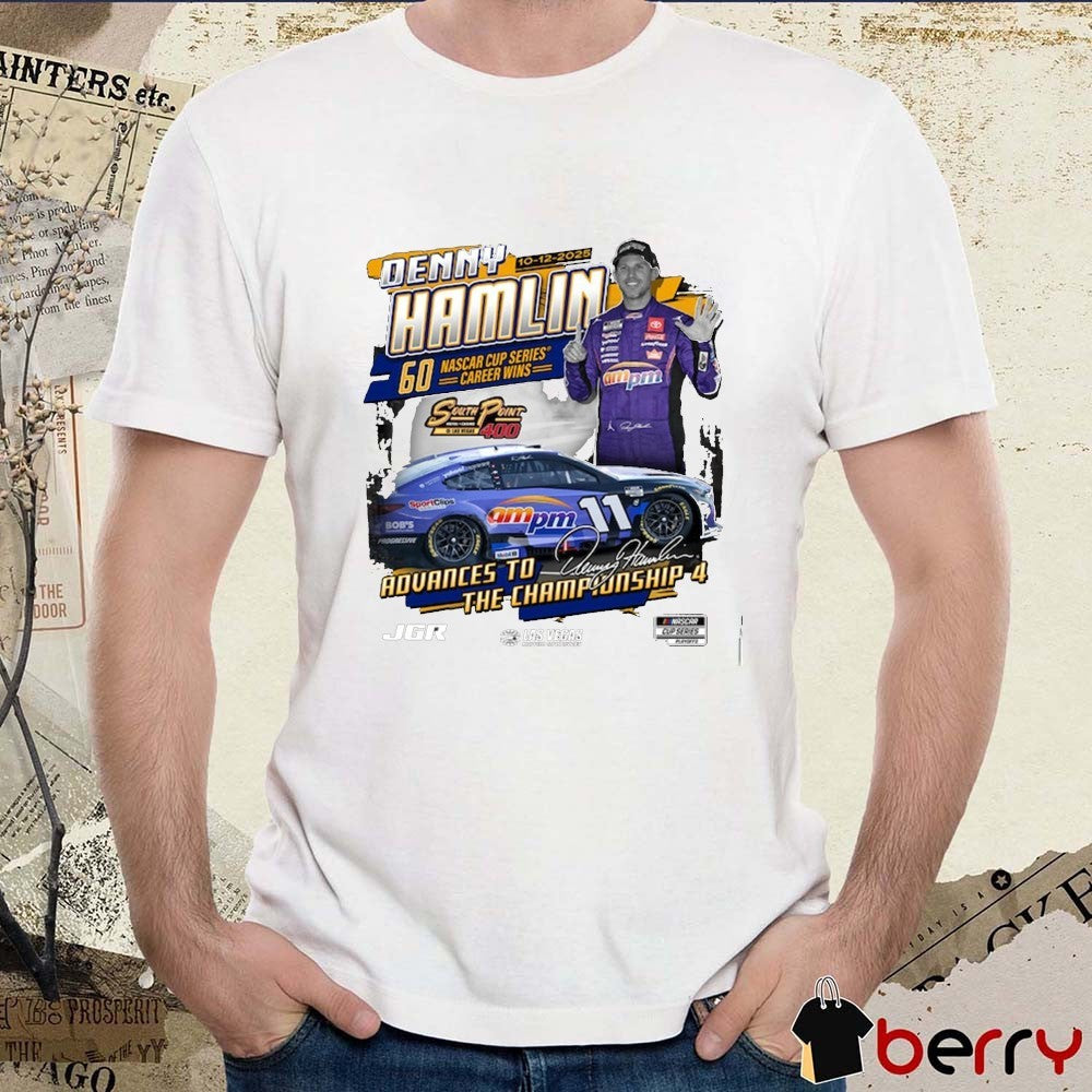 Denny Hamlin Checkered Flag Sports 10 12 2025 South Point 400 Race Winner Signature t-shirt
