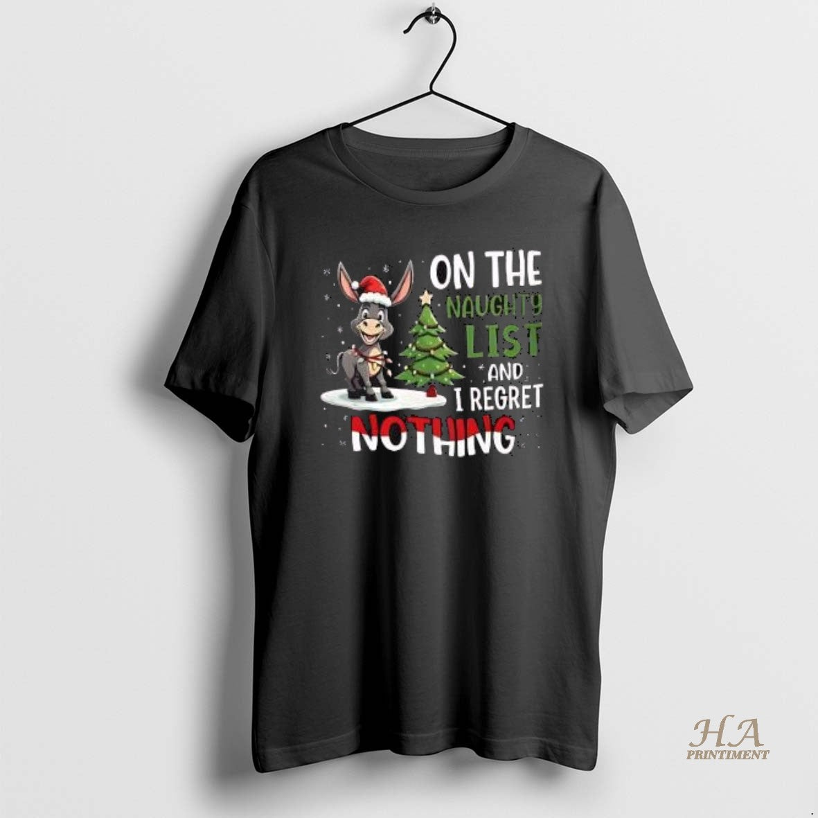 Official Donkey On The Naughty List And I Regret Nothing Christmas T-Shirts, Hoodie, Sweatshirt | InkNestWear.com