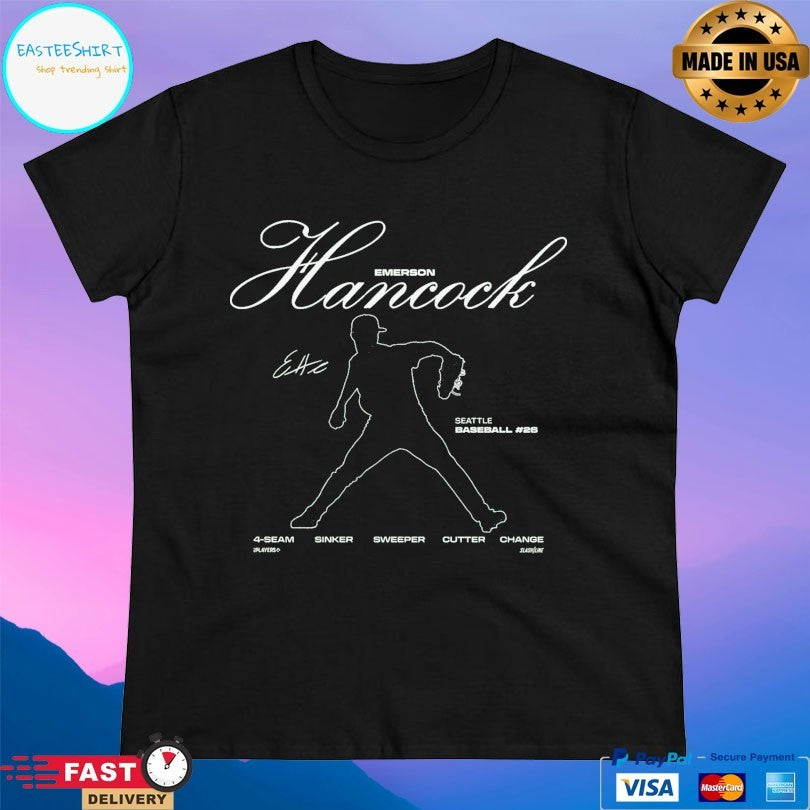 Emerson Hancock Seattle Mariners Baseball 4-Seam Sinker Sweeper Cutter Change T-shirt