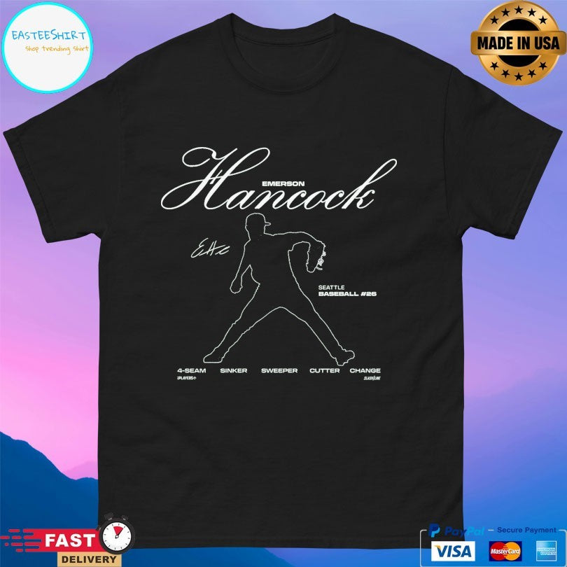Emerson Hancock Seattle Mariners Baseball 4-Seam Sinker Sweeper Cutter Change T-shirt