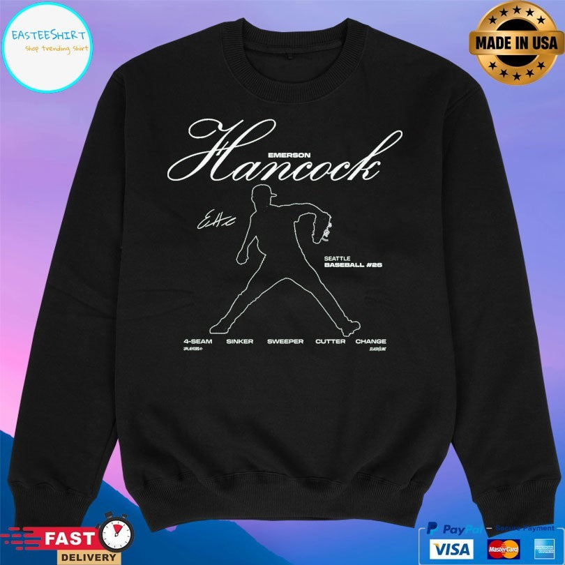 Emerson Hancock Seattle Mariners Baseball 4-Seam Sinker Sweeper Cutter Change T-shirt