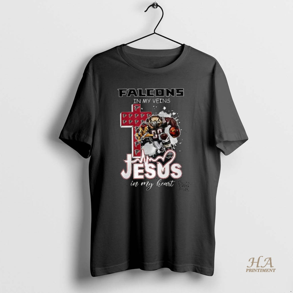 Official Falcons In My Veins Jesus In My Heart Mascot T-Shirts, Hoodie, Sweatshirt | InkNestWear.com