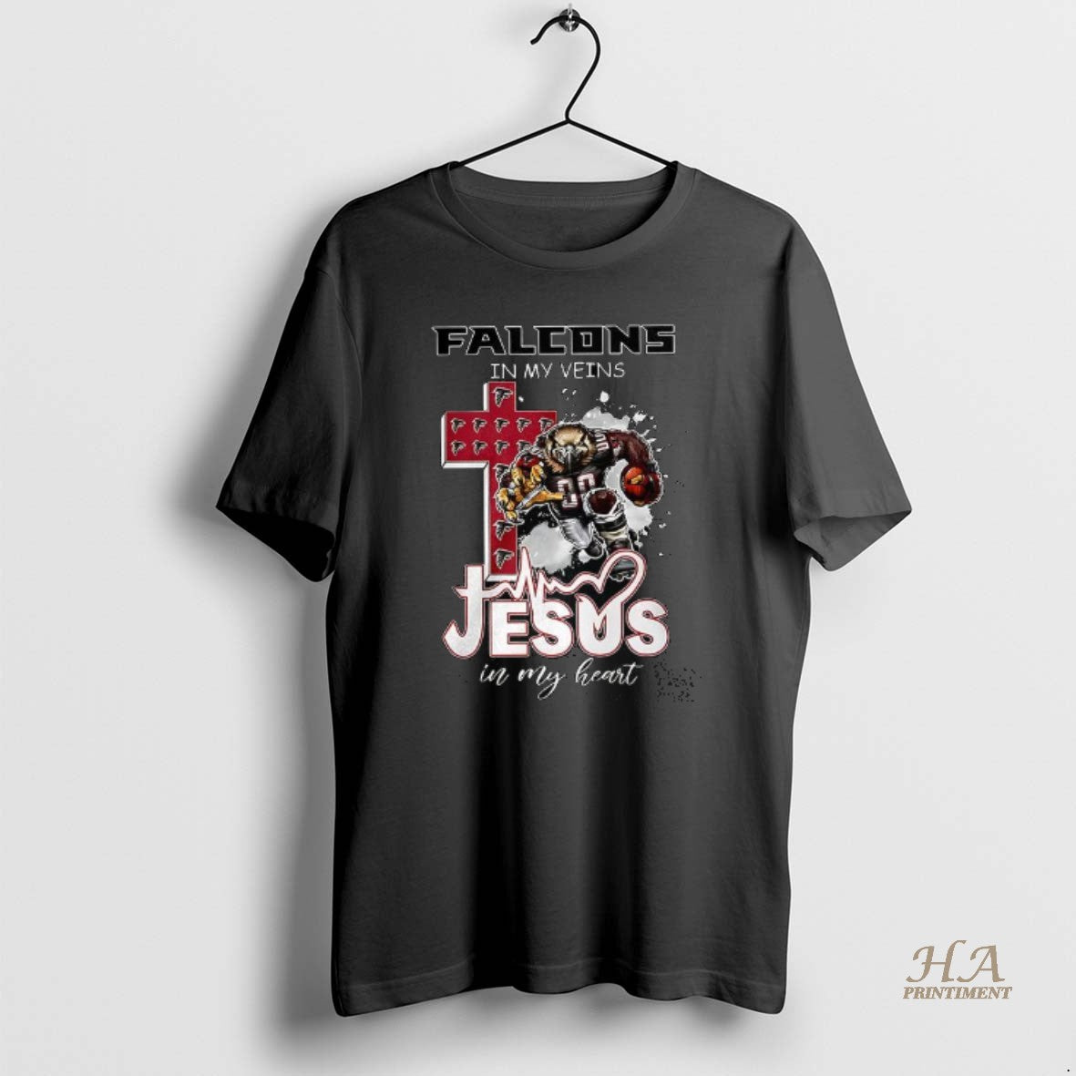 Official Falcons In My Veins Jesus In My Heart Mascot T-Shirts, Hoodie, Sweatshirt | InkNestWear.com