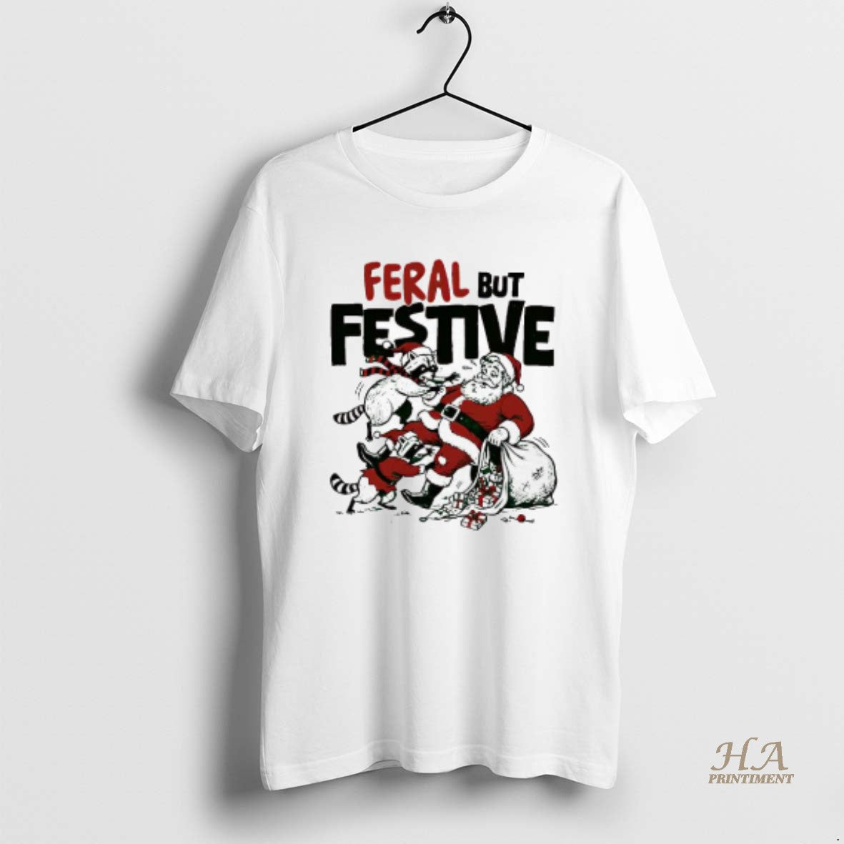 Official Feral But Festive Raccoons And Santa Claus T-Shirts, Hoodie, Sweatshirt | InkNestWear.com