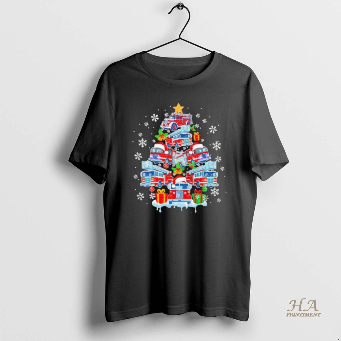 Official Fire Truck Santa Christmas Tree Joyful Firefighter Driver Boys Family Black T-Shirts, Hoodie, Sweatshirt