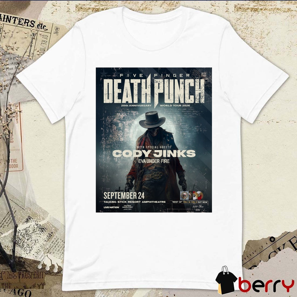 Five Finger Death Punch 20th Anniversary World Tour 2026 September 24 Poster t-shirt