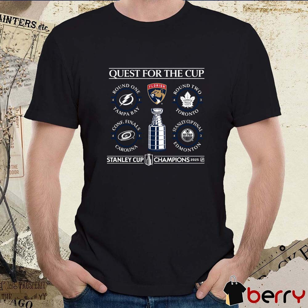 Florida Panthers Hockey 2025 Stanley Cup Champions Schedule Quest For The Cup t-shirt