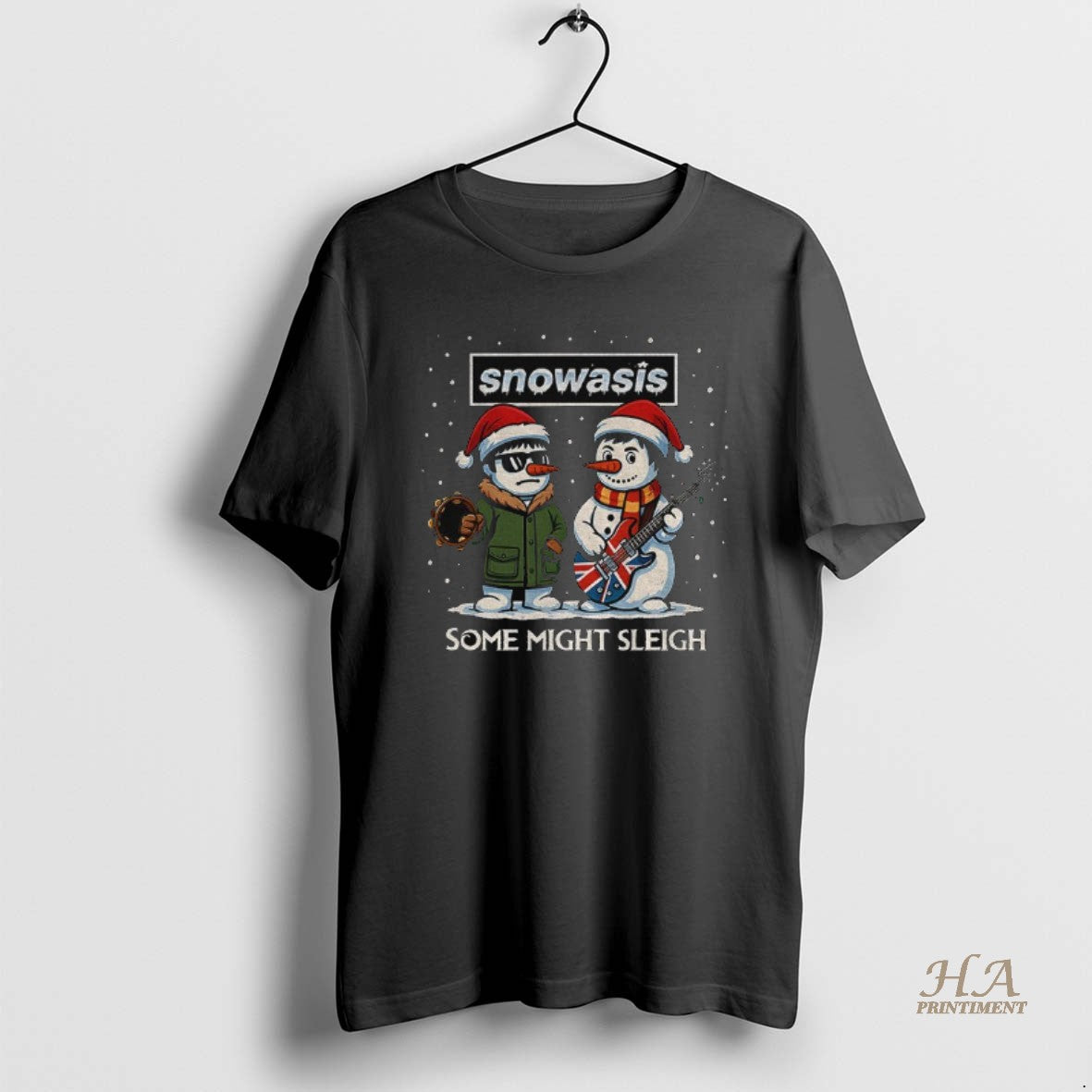 Official Funny Christmas Snowasis Some Might Sleigh Snowman Rock Band Parody Holiday T-Shirts, Hoodie, Sweatshirt