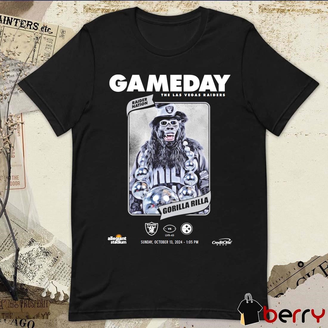 Gameday The Las Vegas Raiders Vs Pittsburgh Steelers Nation Gorilla Rilla Oct 13 2024 t-shirt