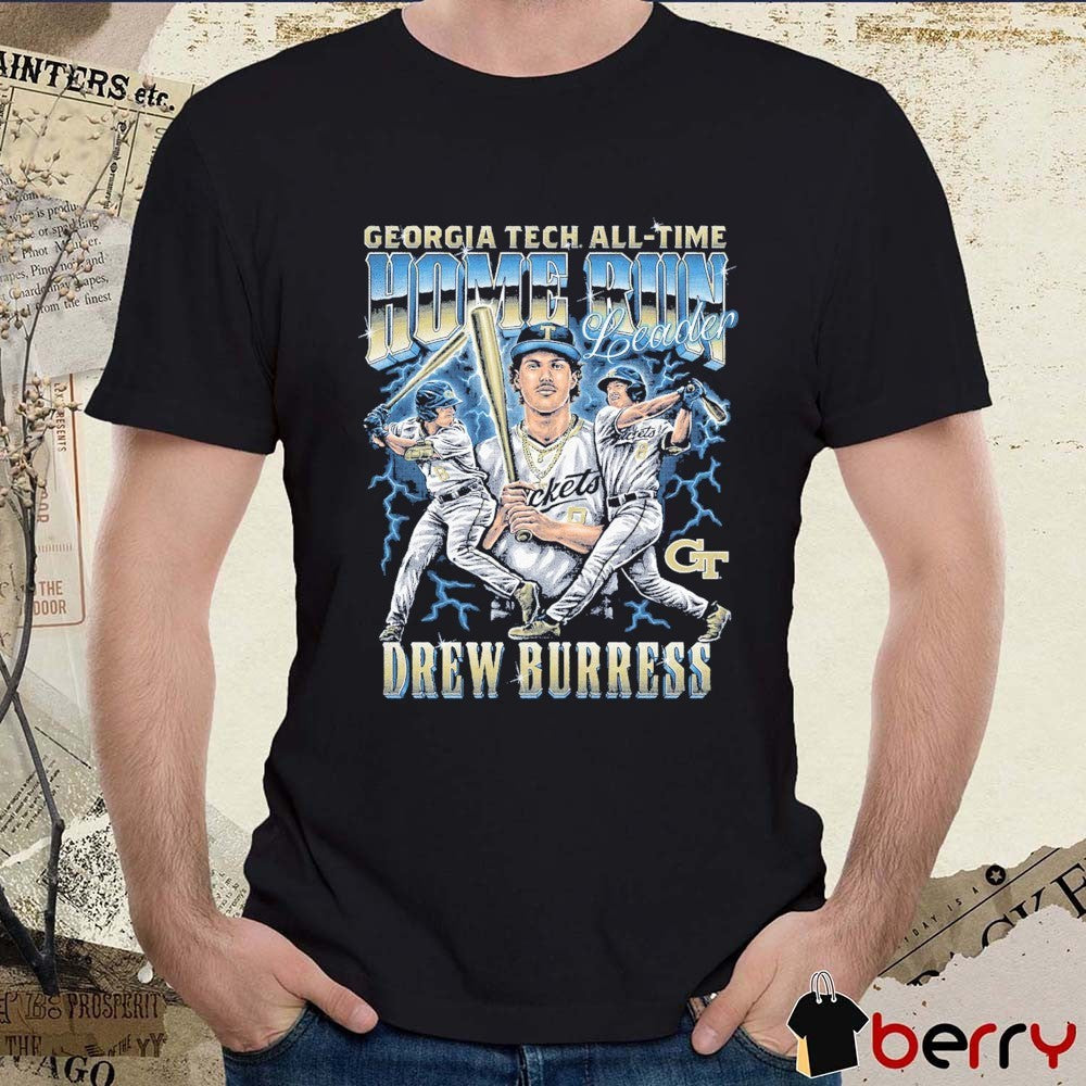 Georgia Tech Yellow Jackets 8 Drew Burress All-Time Home Run Leader Record Commemorative t-shirt