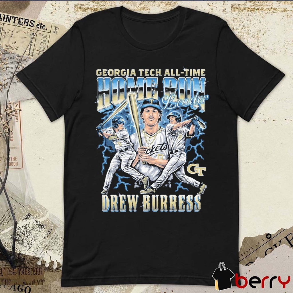 Georgia Tech Yellow Jackets 8 Drew Burress All-Time Home Run Leader Record Commemorative t-shirt