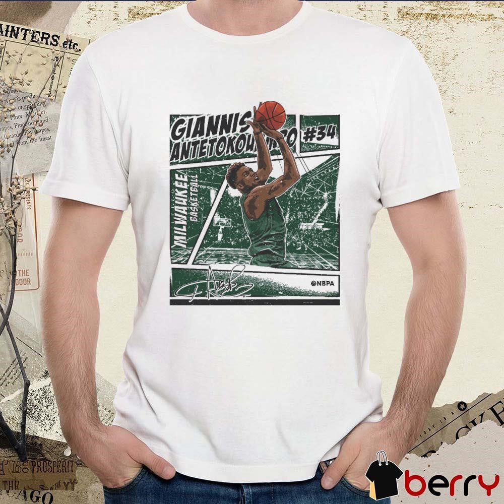 Giannis Antetokounmpo #34 Milwaukee Bucks Basketball Comic Signature t-shirt