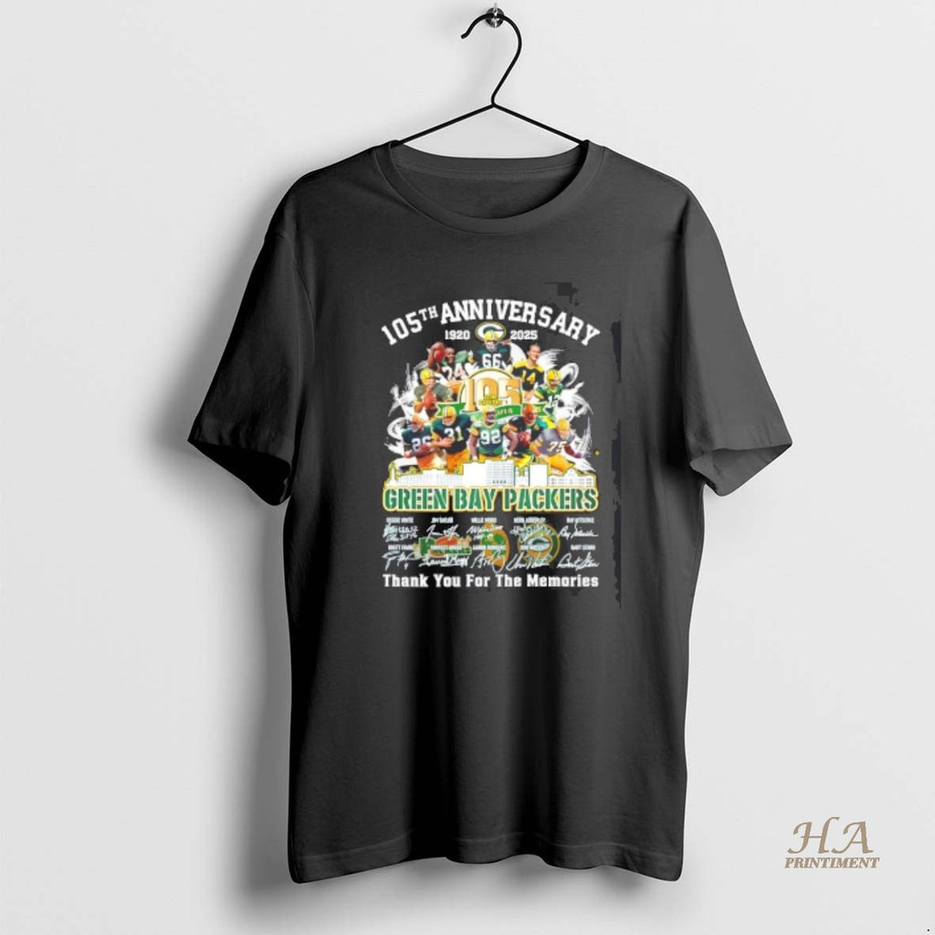 Official Green Bay Packers 105th Anniversary 1920 2025 Thank You For The Memories Skyline Signatures T-Shirts, Hoodie,...