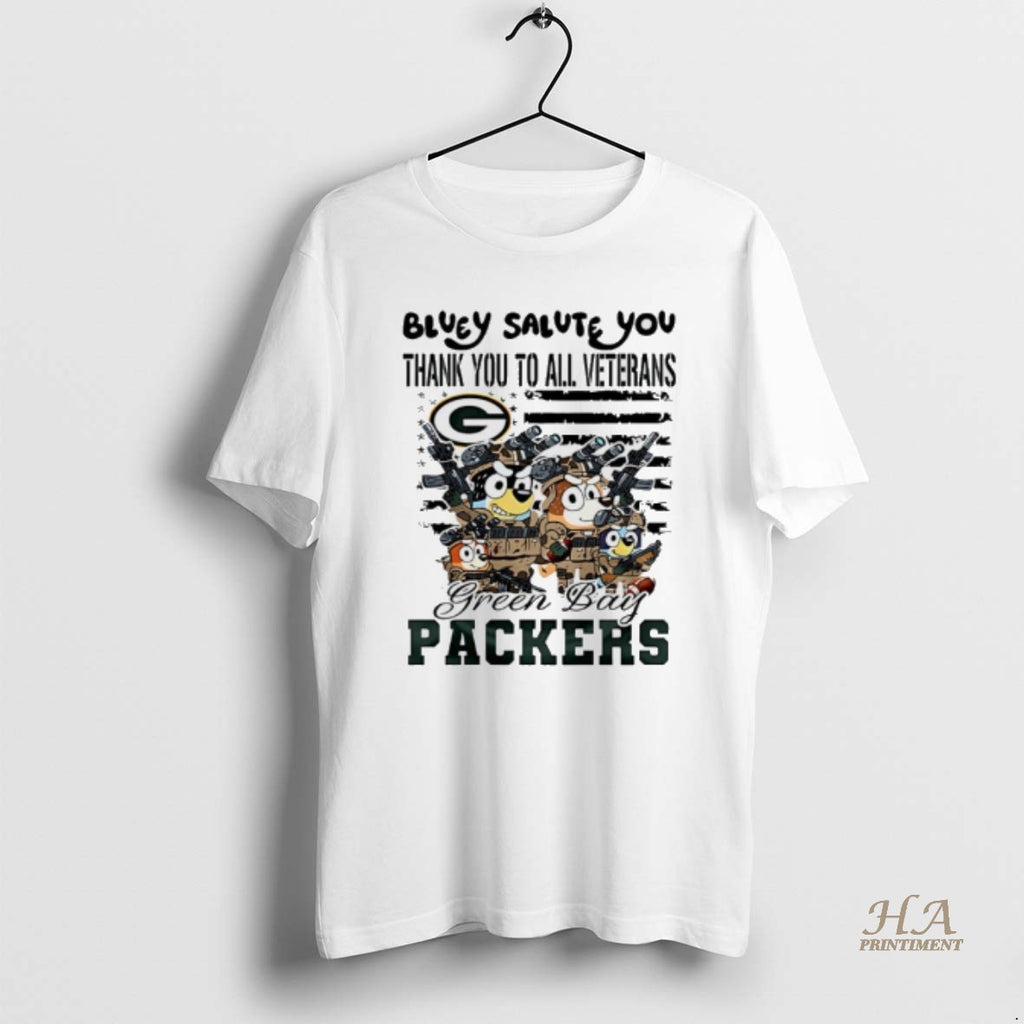 Official Green Bay Packers Bluey Salute You Thank You To All Veterans T-Shirts, Hoodie, Sweatshirt | InkNestWear.com