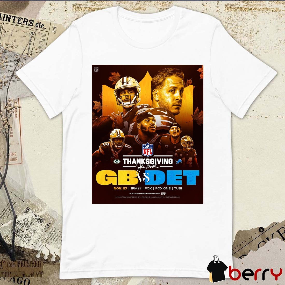 Green Bay Packers Vs Detroit Lions NFL Thanksgiving November 27 2025 Poster t-shirt