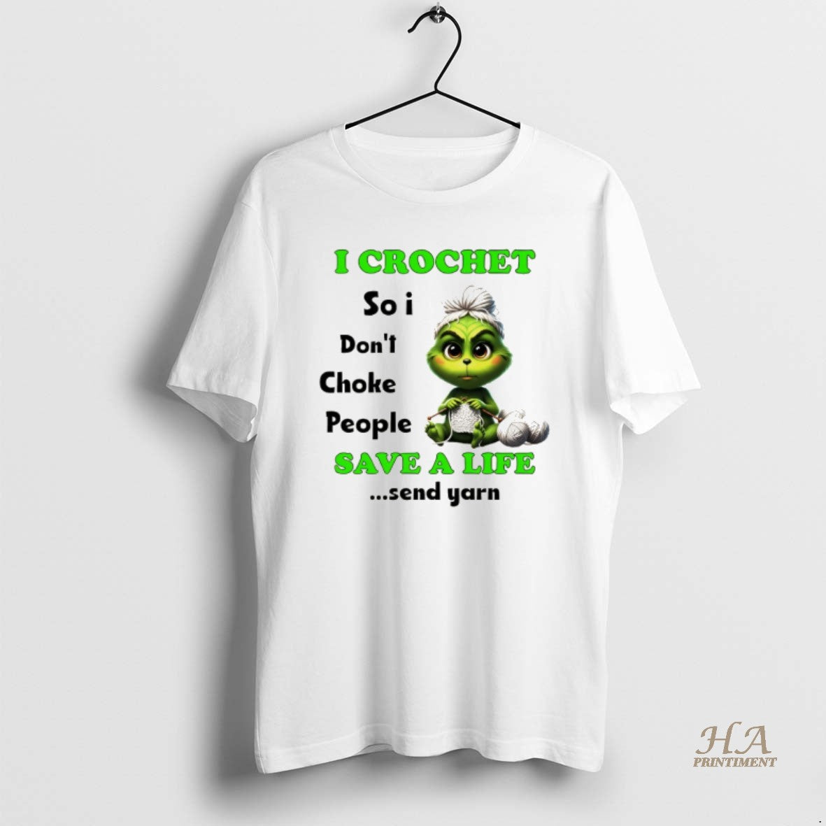 Official Grinch I Crochet So I Dont Choke People Save A Life Send Yarn Christmas T-Shirts, Hoodie, Sweatshirt