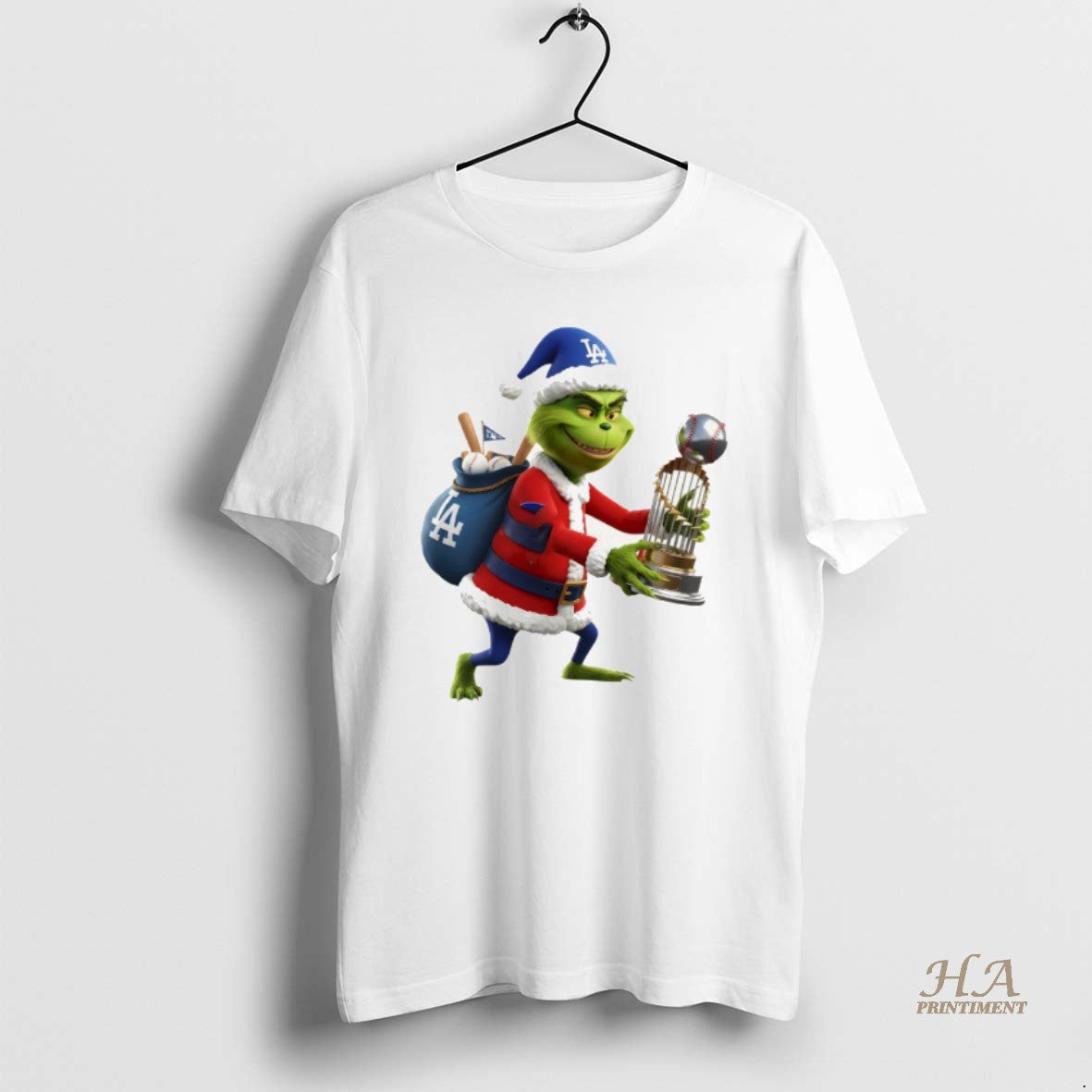 Official Grinch Santa Claus Holding Trophy Los Angeles Dodgers Mlb Baseball 2025 T-Shirts, Hoodie, Sweatshirt