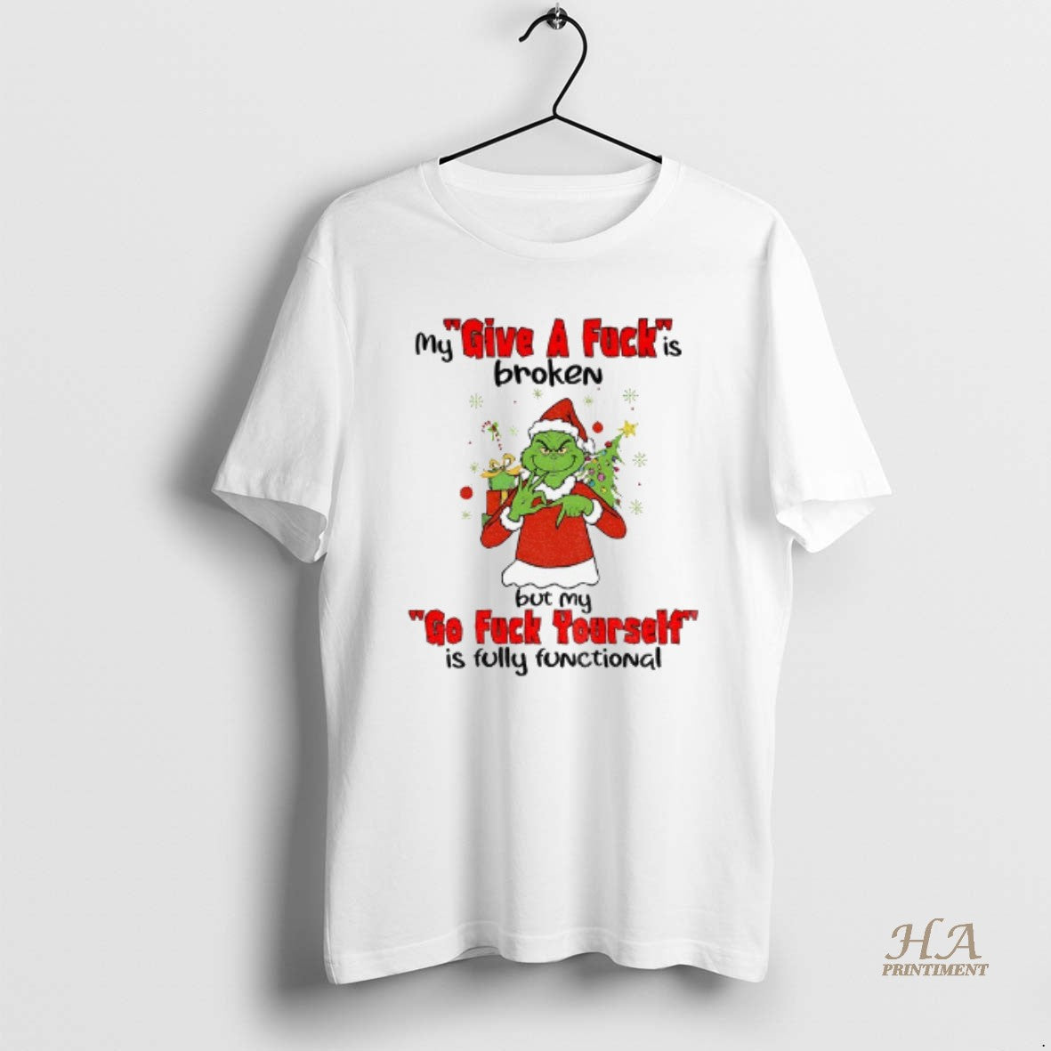 Official Grinch Santa My Give A Fuck Is Broken But My Go Fuck Yourself Is T-Shirts, Hoodie, Sweatshirt | InkNestWear.com