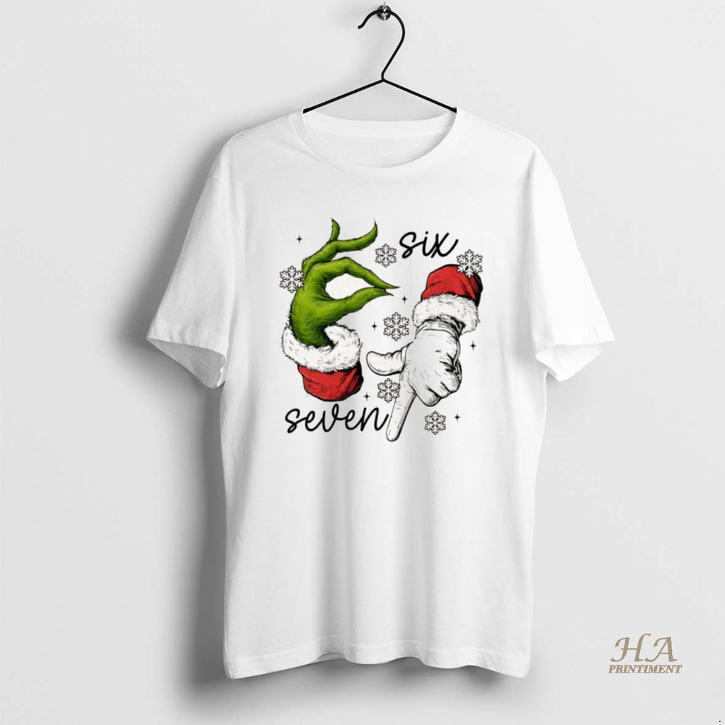 Official Grinch And Santa Claus Hand Trending Six Seven Meme Merry Christmas T-Shirts, Hoodie, Sweatshirt | InkNestWear.com