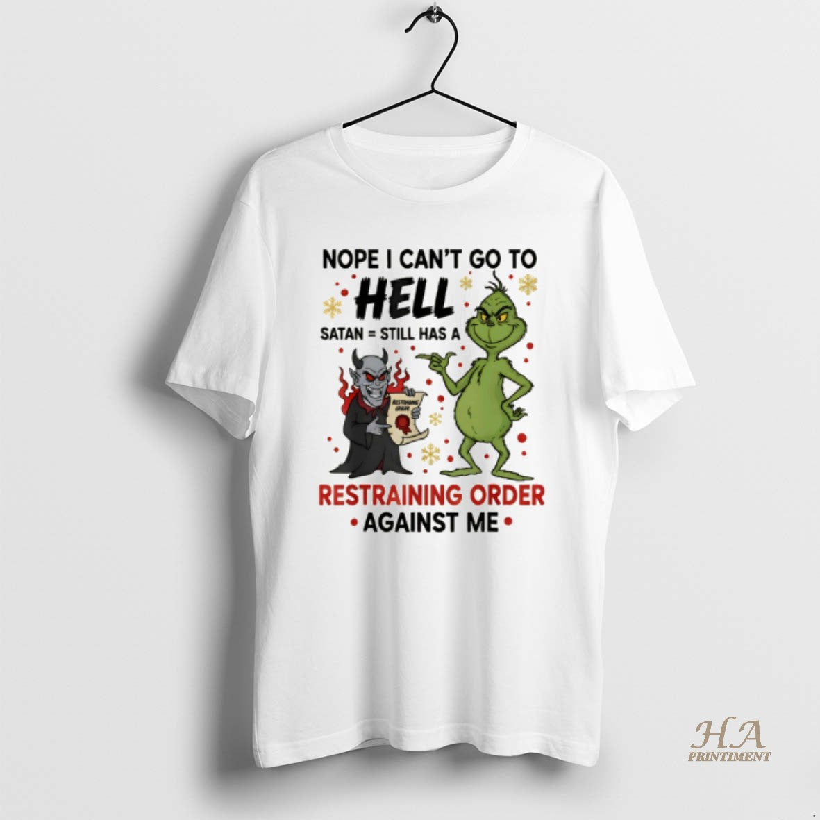 Official Grinch And Devil Nope I Cant Go To Hell Satan Still Has A Restraining T-Shirts, Hoodie, Sweatshirt | InkNestWear.com