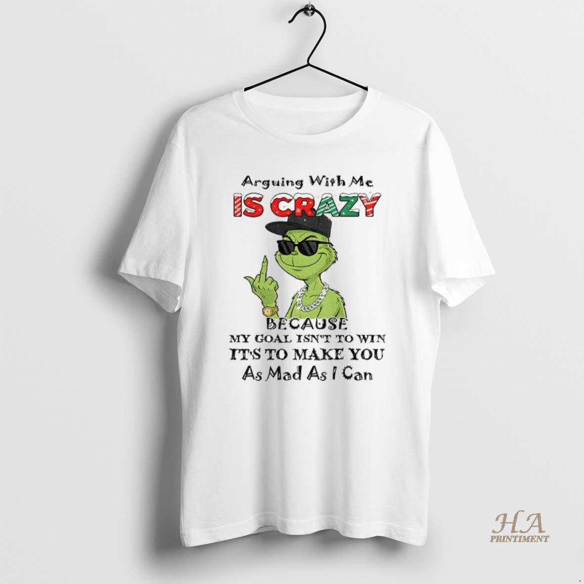Official Grinch Middle Finger Arguing Me Is Crazy Because My Goal Isnt Win T-Shirts, Hoodie, Sweatshirt