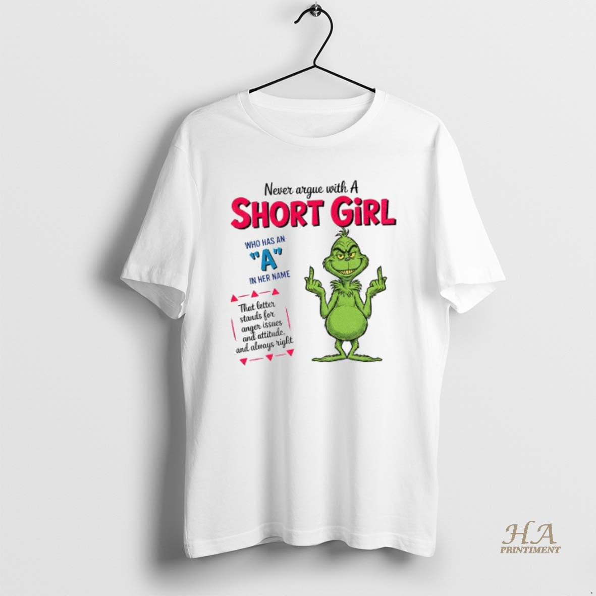 Official Grinch Middle Finger Never Argue With A Short Girl Who Has An A In T-Shirts, Hoodie, Sweatshirt | InkNestWear.com
