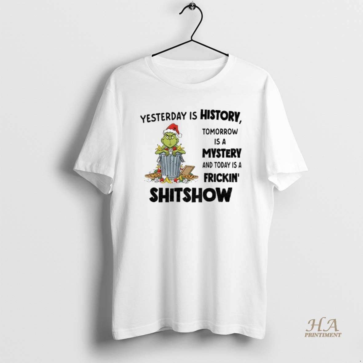 Official Grinch Yesterday Is History Tomorrow Is A Mystery And Today Is A Frickin Shitshow T-Shirts, Hoodie, Sweatshirt