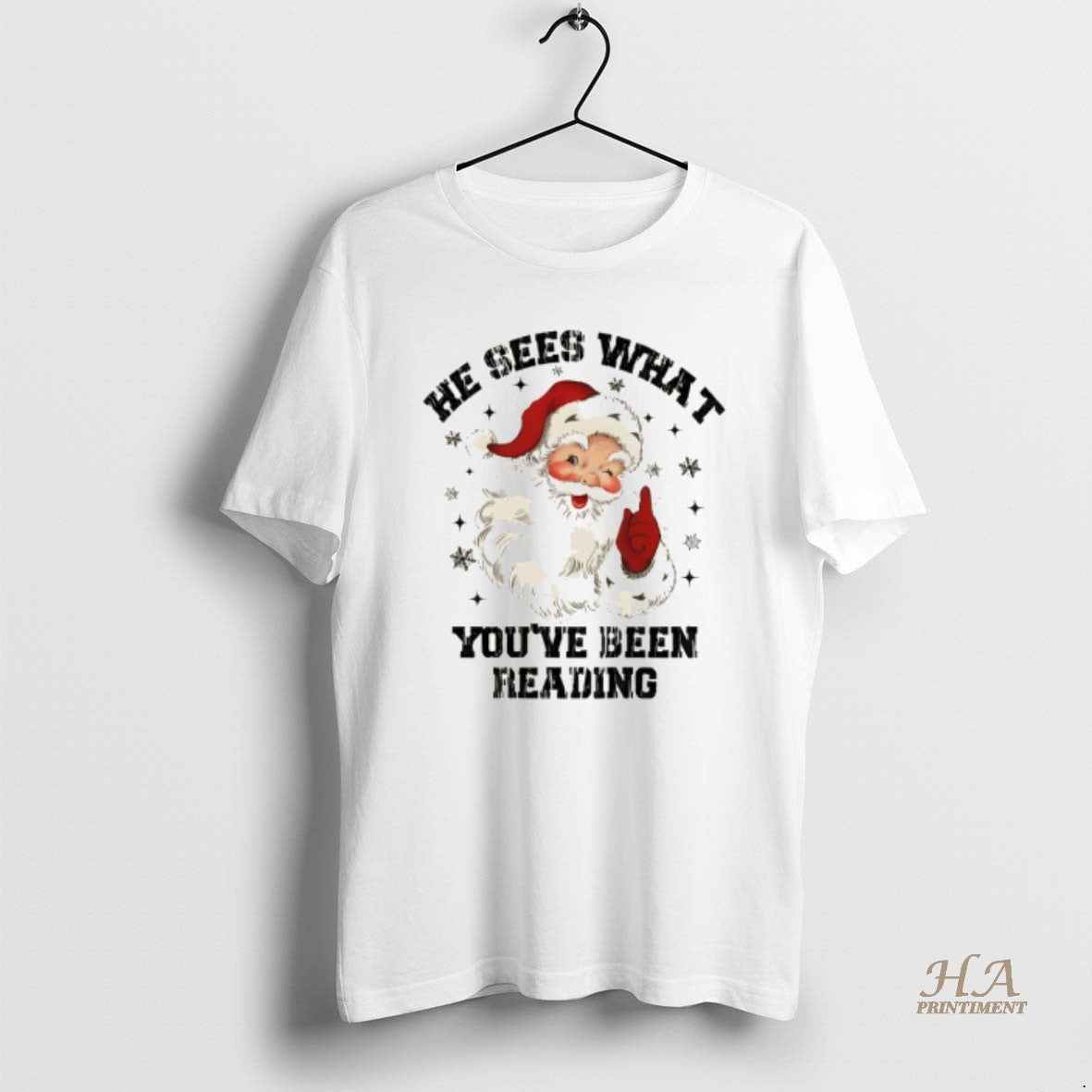 Official He Sees What Youve Been Reading Santa Christmas Funny Bookish T-Shirts, Hoodie, Sweatshirt | InkNestWear.com