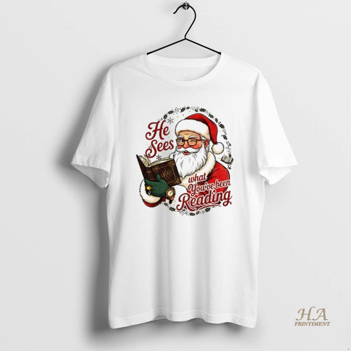 Official He Sees What Youve Been Reading Santa Funny Christmas T-Shirts, Hoodie, Sweatshirt | InkNestWear.com