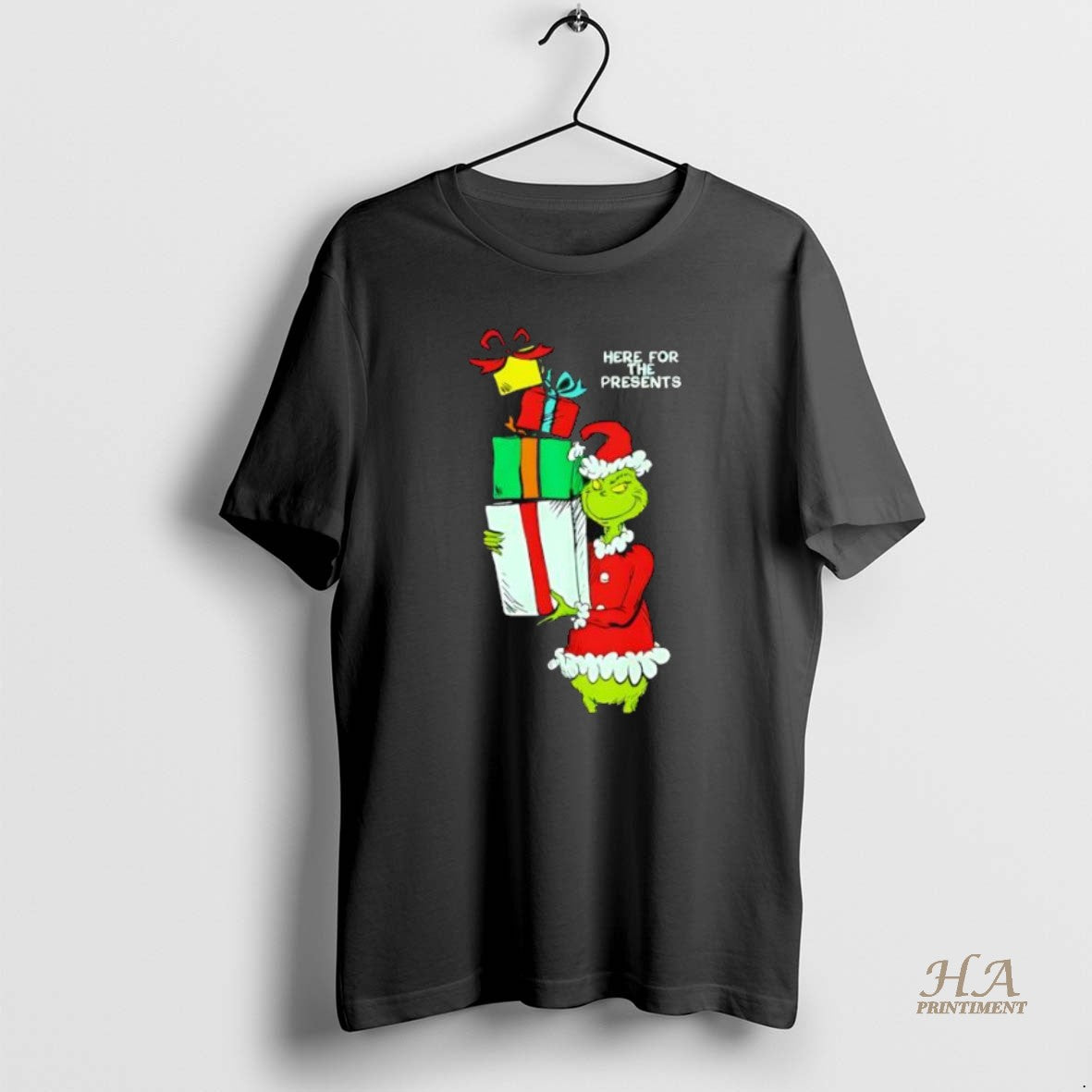 Official Here For The Presents Grinch Merry Christmas T-Shirts, Hoodie, Sweatshirt | InkNestWear.com