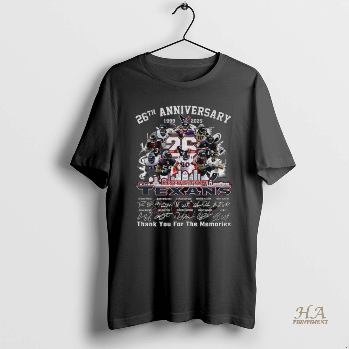 Official Houston Texans 26th Anniversary 1999 2025 H Town Thank You For The Memories Signatures T-Shirts, Hoodie, Sweatshirt