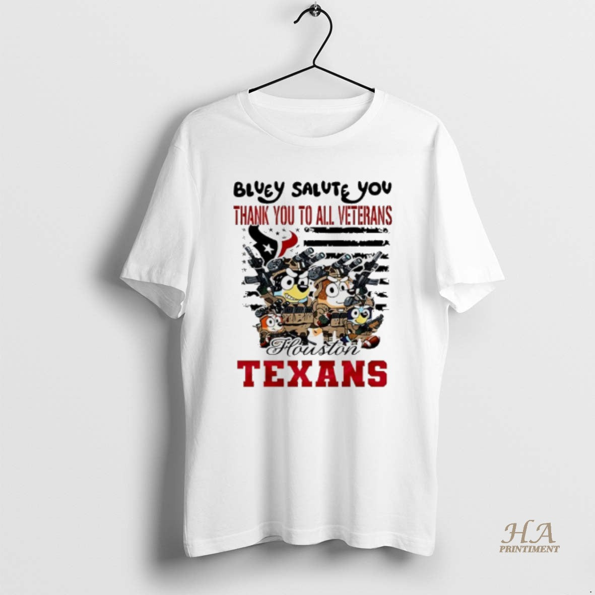 Official Houston Texans Bluey Salute You Thank You All Veterans T-Shirts, Hoodie, Sweatshirt