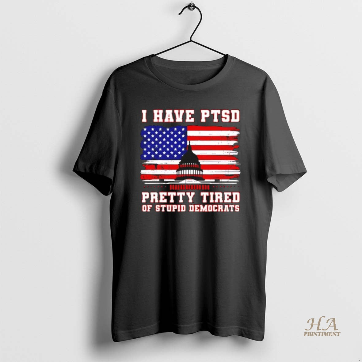 Official I Have Ptsd Pretty Tired Of Stupid Democrat Retro America Flag Black T-Shirts, Hoodie, Sweatshirt | InkNestWear.com